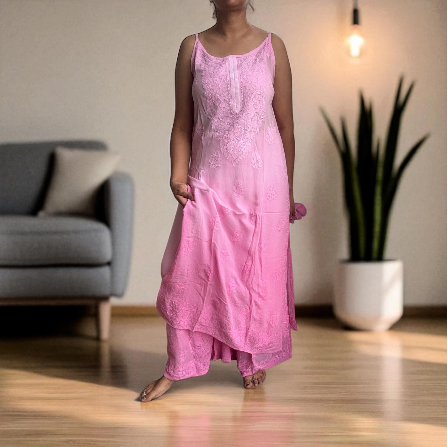 Spaghetti Viscose Suit Set – Ombre Tone | Heavy Embroidery