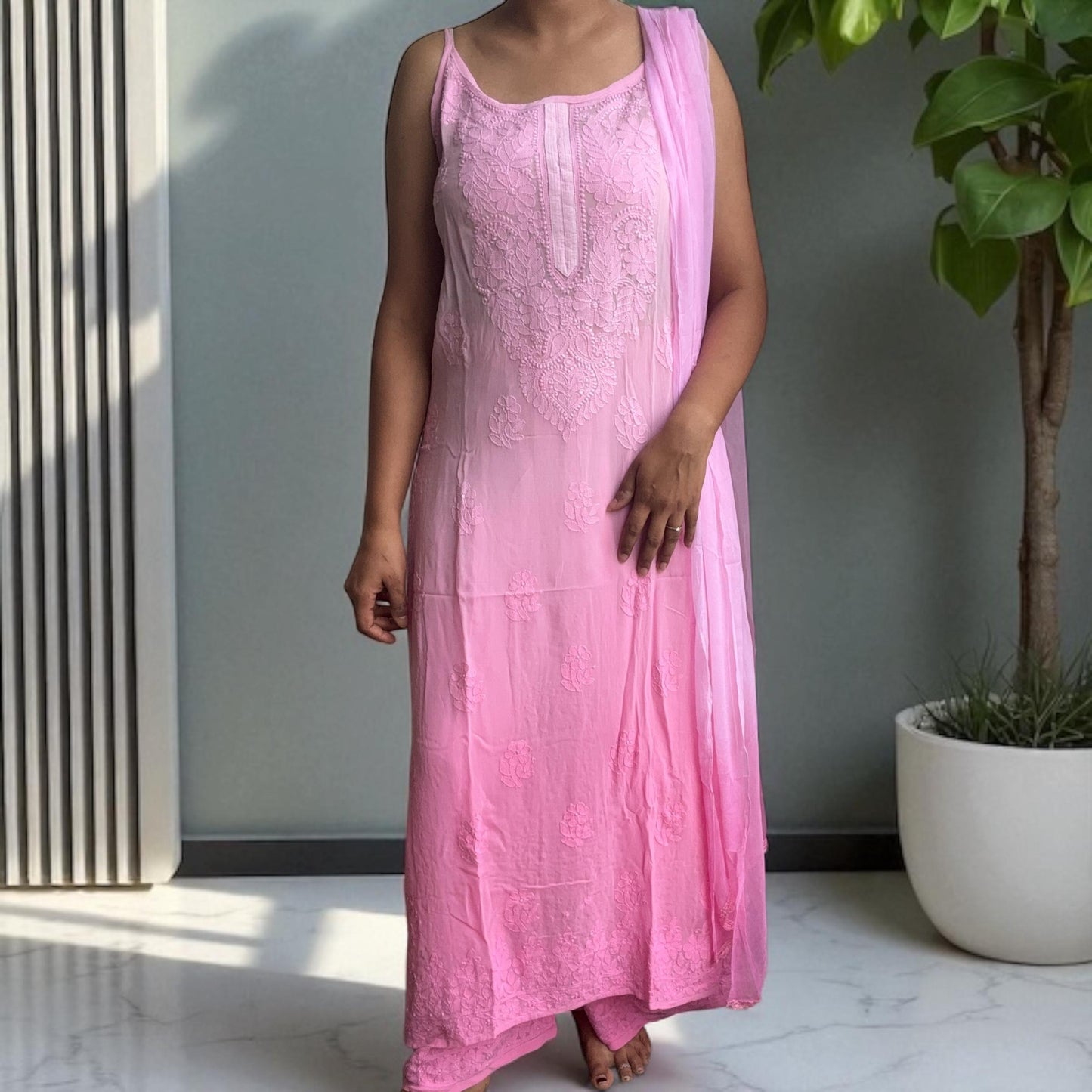 Spaghetti Viscose Suit Set – Ombre Tone | Heavy Embroidery