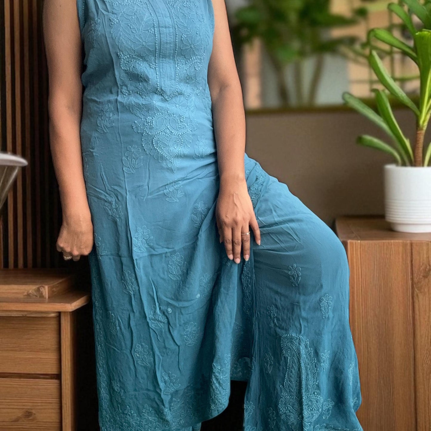 Spaghetti Viscose Suit Set – Ombre Tone | Heavy Embroidery