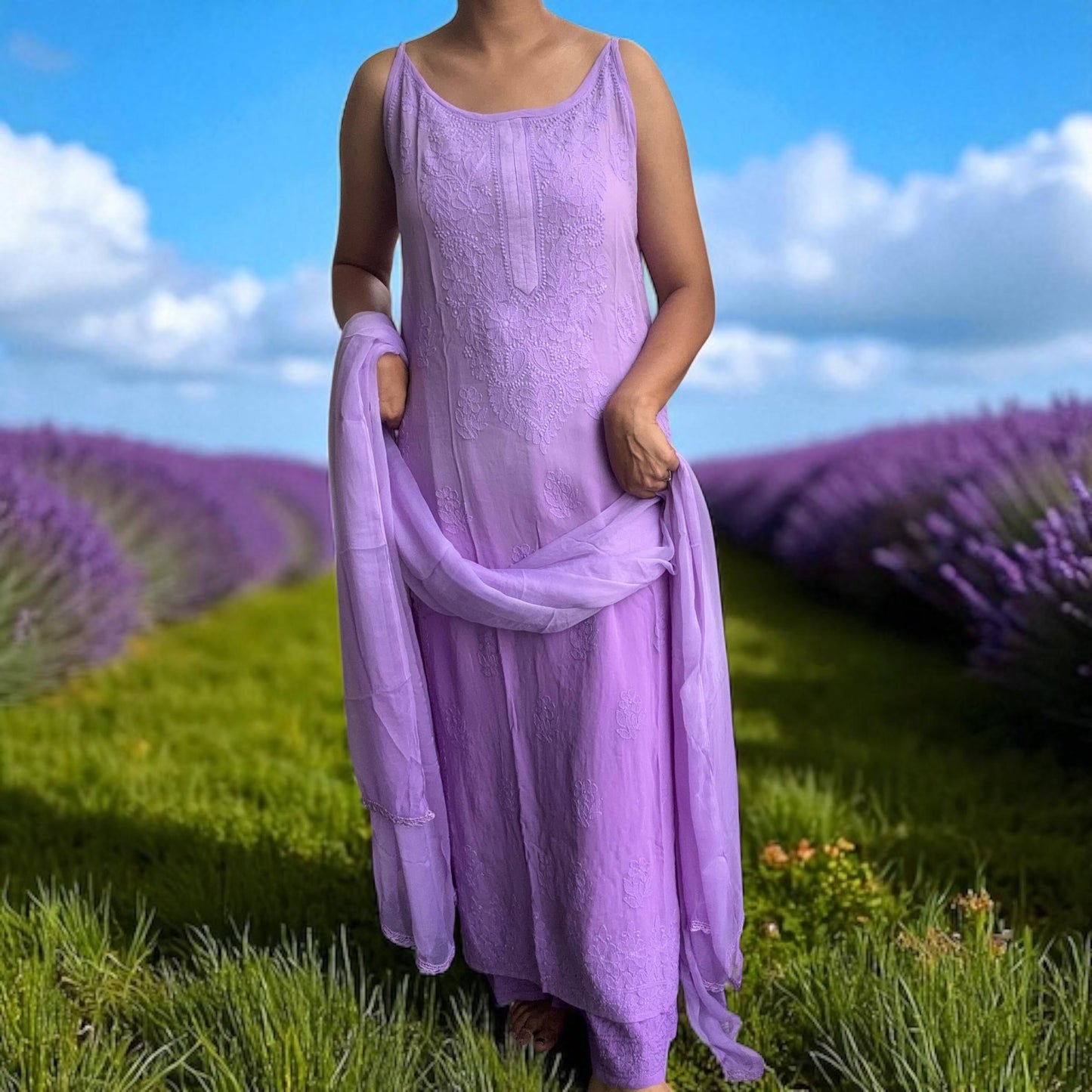 Spaghetti Viscose Suit Set – Ombre Tone | Heavy Embroidery